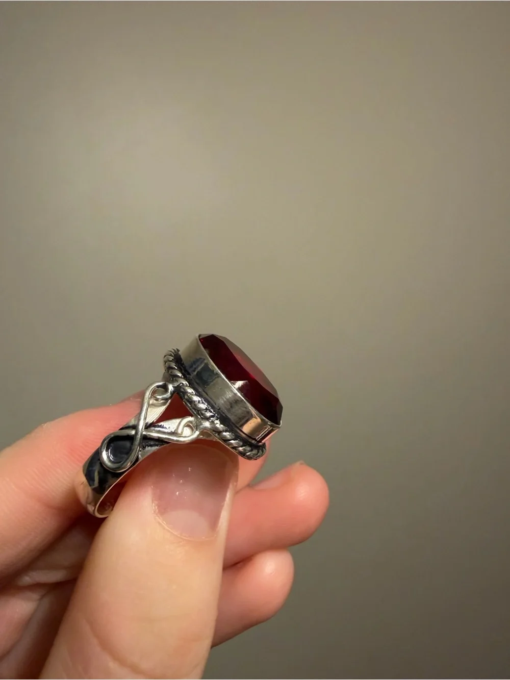 925 Sterling Silver Large Red Garnet Style Oval